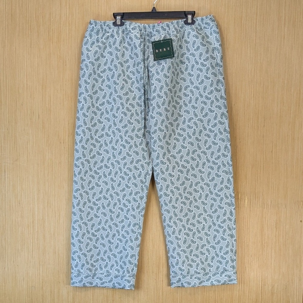 Buru Everyday Pants Size XL Green White Paisley High Rise Cropped Wide Leg NWT